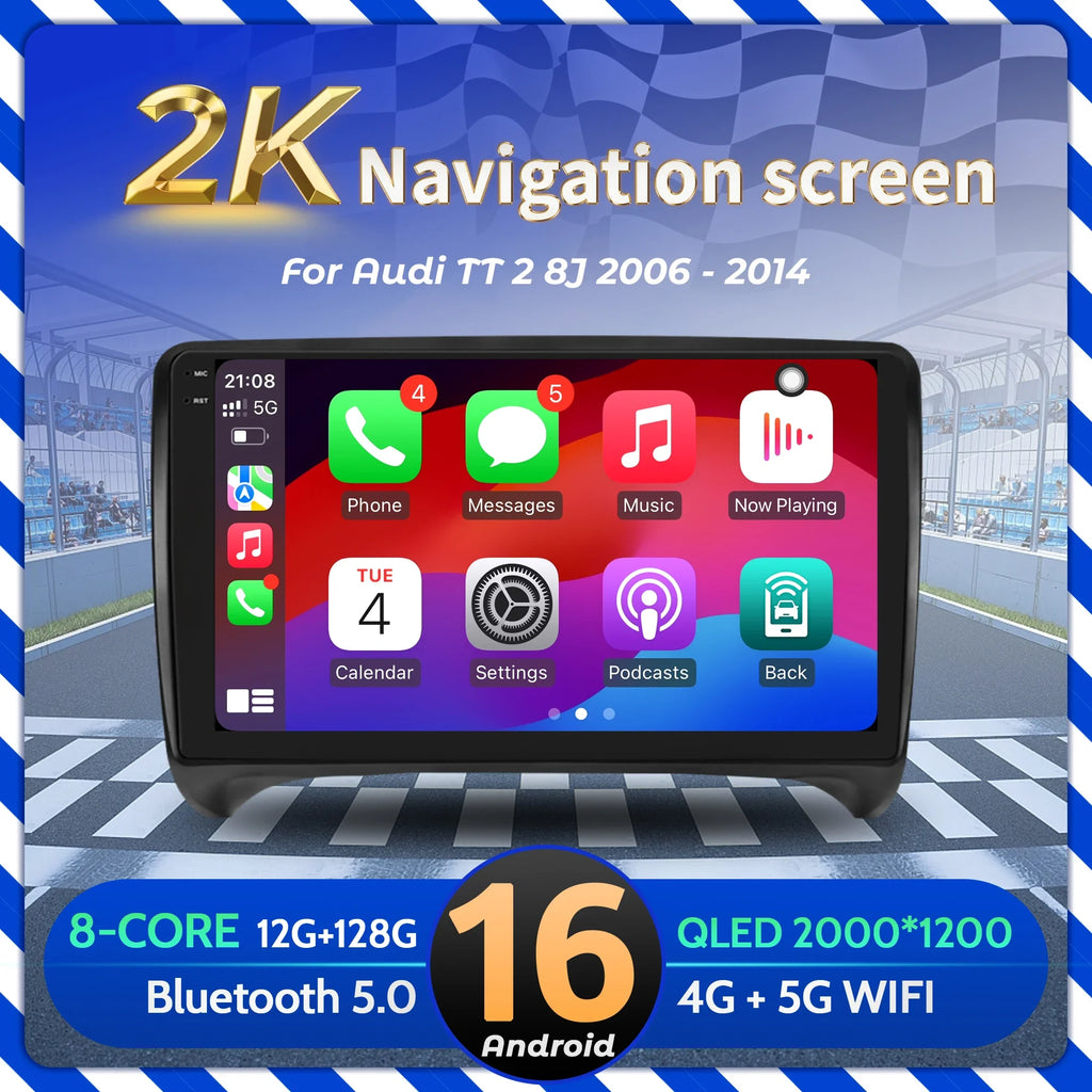 9 inch Car Radio Android 16 For Audi TT 2 8J 2006-2014 BT Carplay Multimedia Navigation He