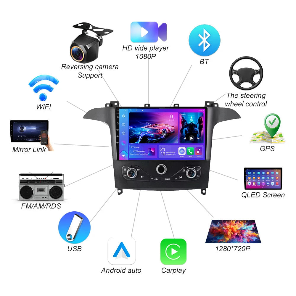 Android 16 For Ford S Max S-max 2006-2015 For Ford Galaxy 2014 Car Radio Gps Carplay Multi | AUTOKITSHOP