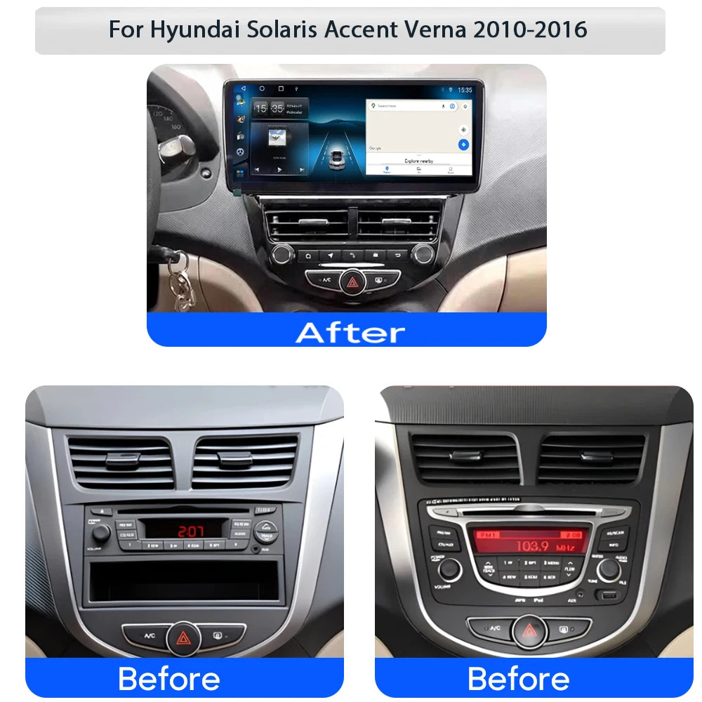 12.3" Android 16 For Hyundai Solaris Accent Verna 2010 2011 - 2016 Navigation Carplay Car