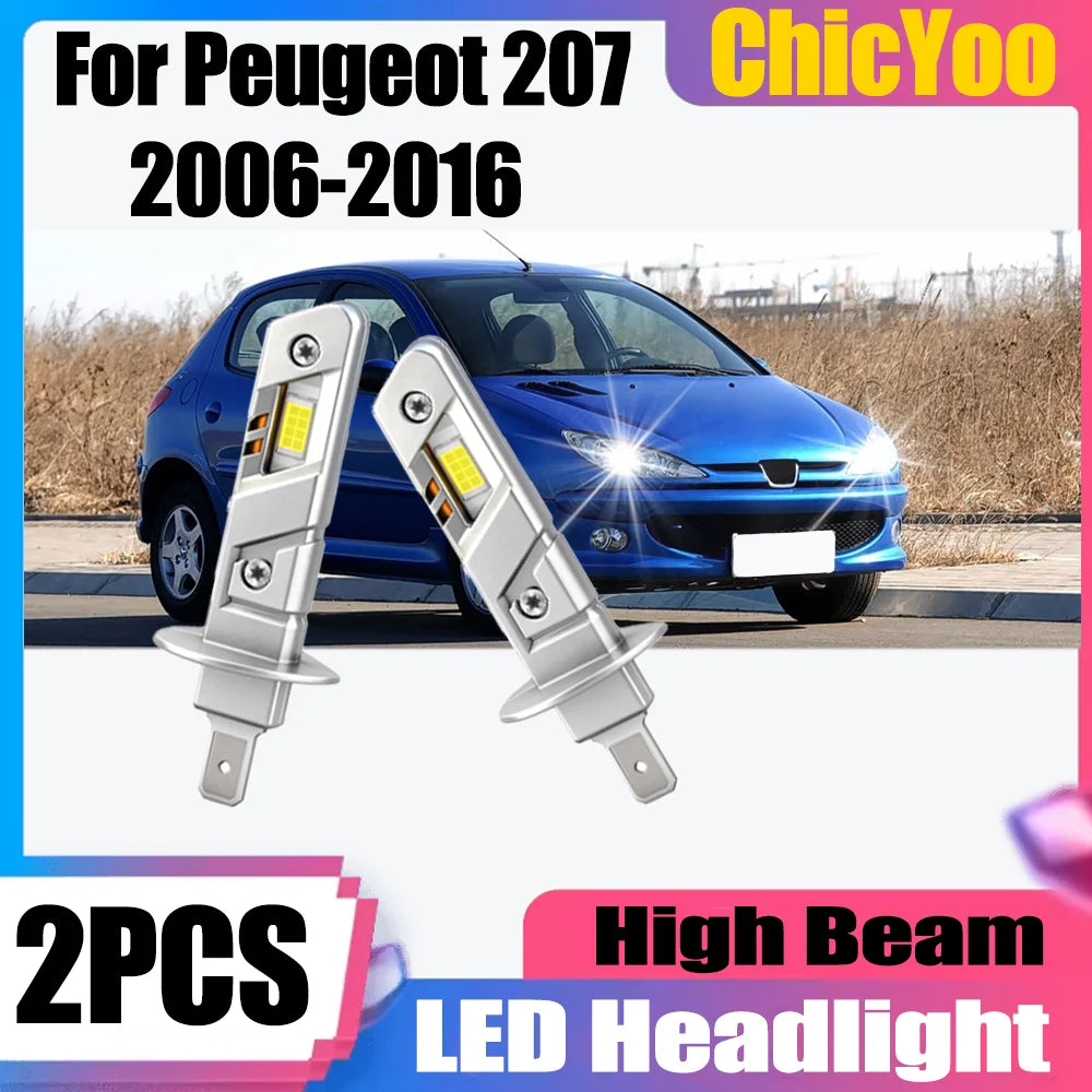 2X 25000LM 130W 6000K White H1 High Beam LED Headlight For Peugeot 207 2006 2007 2008 2009