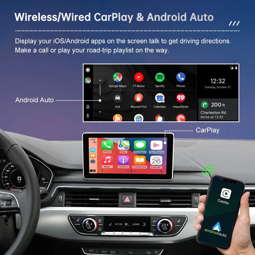 Road Top Wireless Carplay for Audi A4 A5 2016-2019, Support Android Auto AirPlay Mirroring