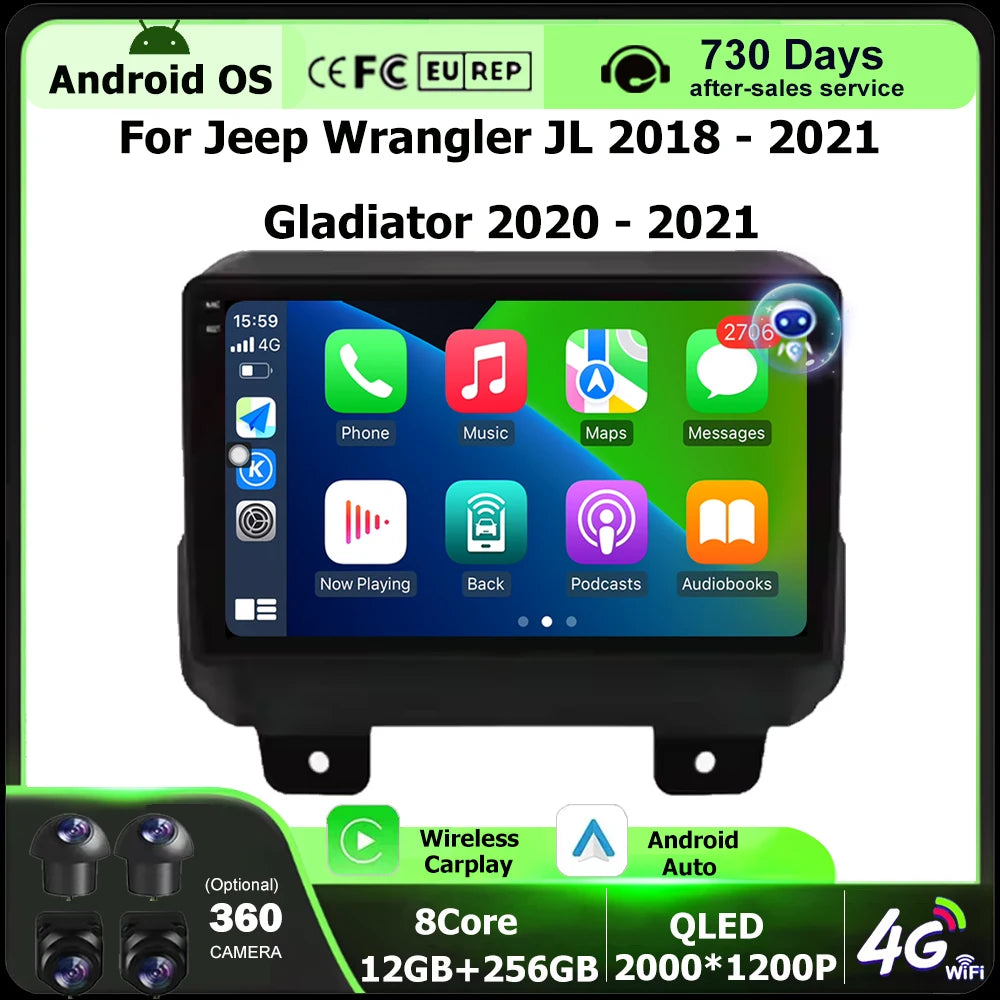 360 Camera Car Radio Multimedia Video Player GPS For Jeep Wrangler JL 2018-2021 Gladiator