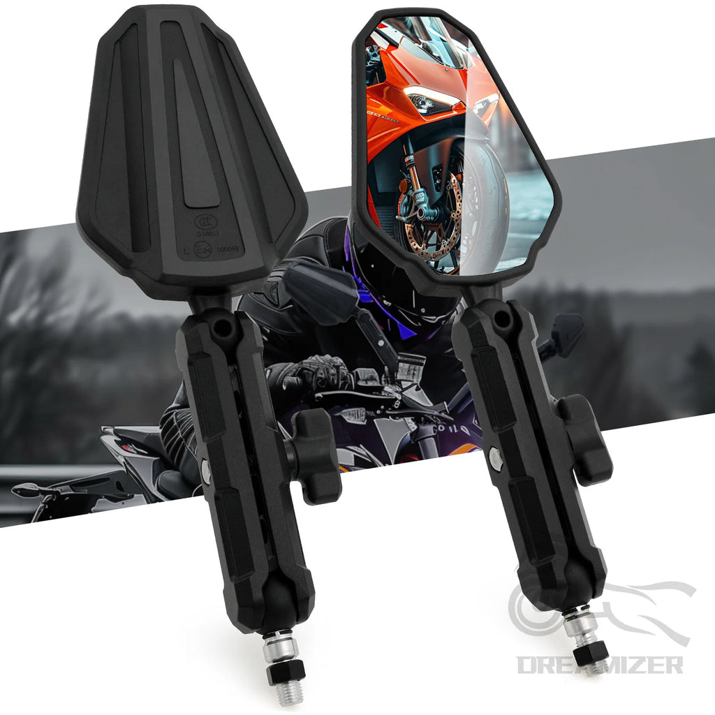 Universal Motorcycle Mirrors Angle Adjustable Folding Handlebar Side Mirror Compatible With Adve - Automotive LED Light