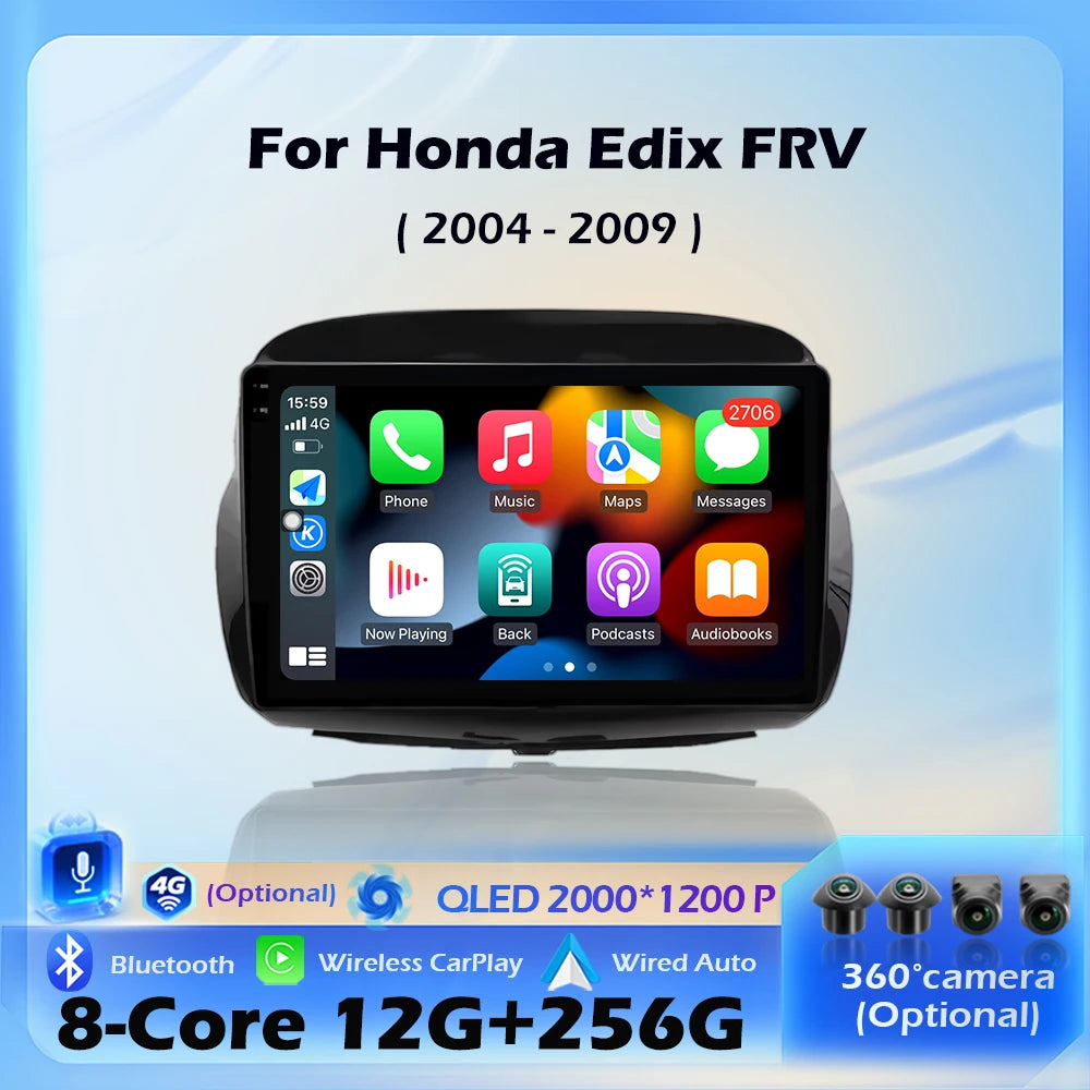 Car Radio Multimedia Wireless CarPlay For Honda Edix FRV 2004 - 2009 Android 16 Video Play