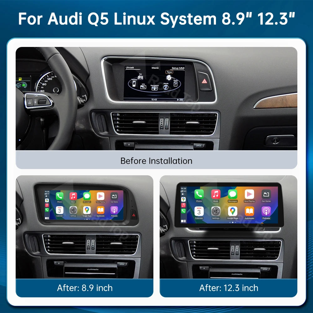 Linux Touch Screen Car Multimedia Display For Audi Q5 2009-2017 With Wireless CarPlay Andr | AUTOKITSHOP