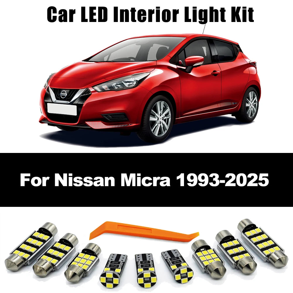 Car Parts LED Bulb Interior License Plate Light Kit For Nissan Micra K11 K12 K13 K14 1993- 2019 2020 2021 2022 2023 2024 2025
