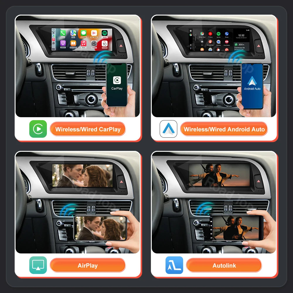 RoadTop 1920*720 Wireless CarPlay Android Auto Multimedia Display Screen For Audi A4 2009- | AUTOKITSHOP