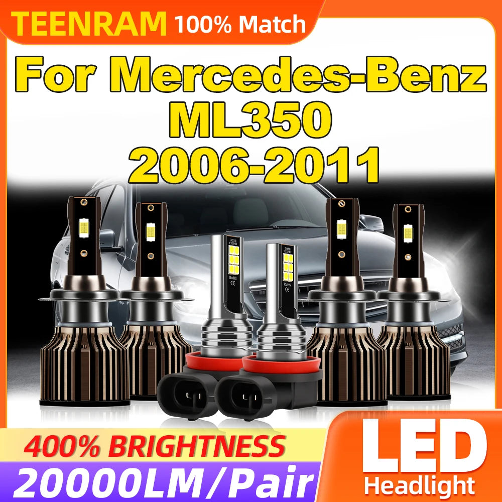 LED Headlight 12V Auto Front Lamps 360W 60000LM Car Fog Lights 6000K White For Mercedes-Be