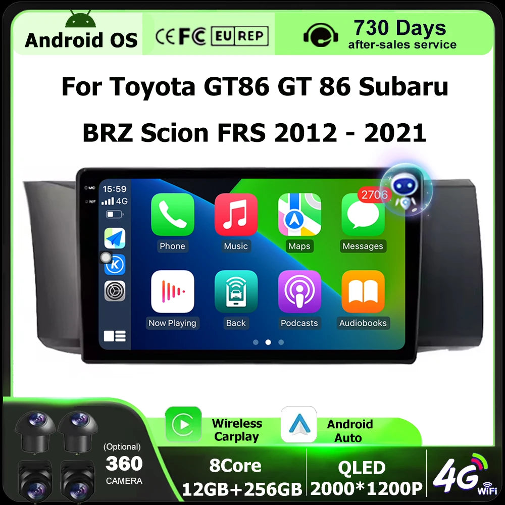 Wireless Carplay For Toyota GT86 GT 86 Subaru BRZ Scion FRS 2012 - 2021 LHD Android 16 Aut