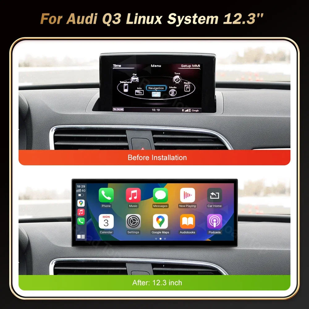 RoadTop 12.3 inch Wireless CarPlay For Audi Q3 2013-2018 Multimedia Display Android Auto A