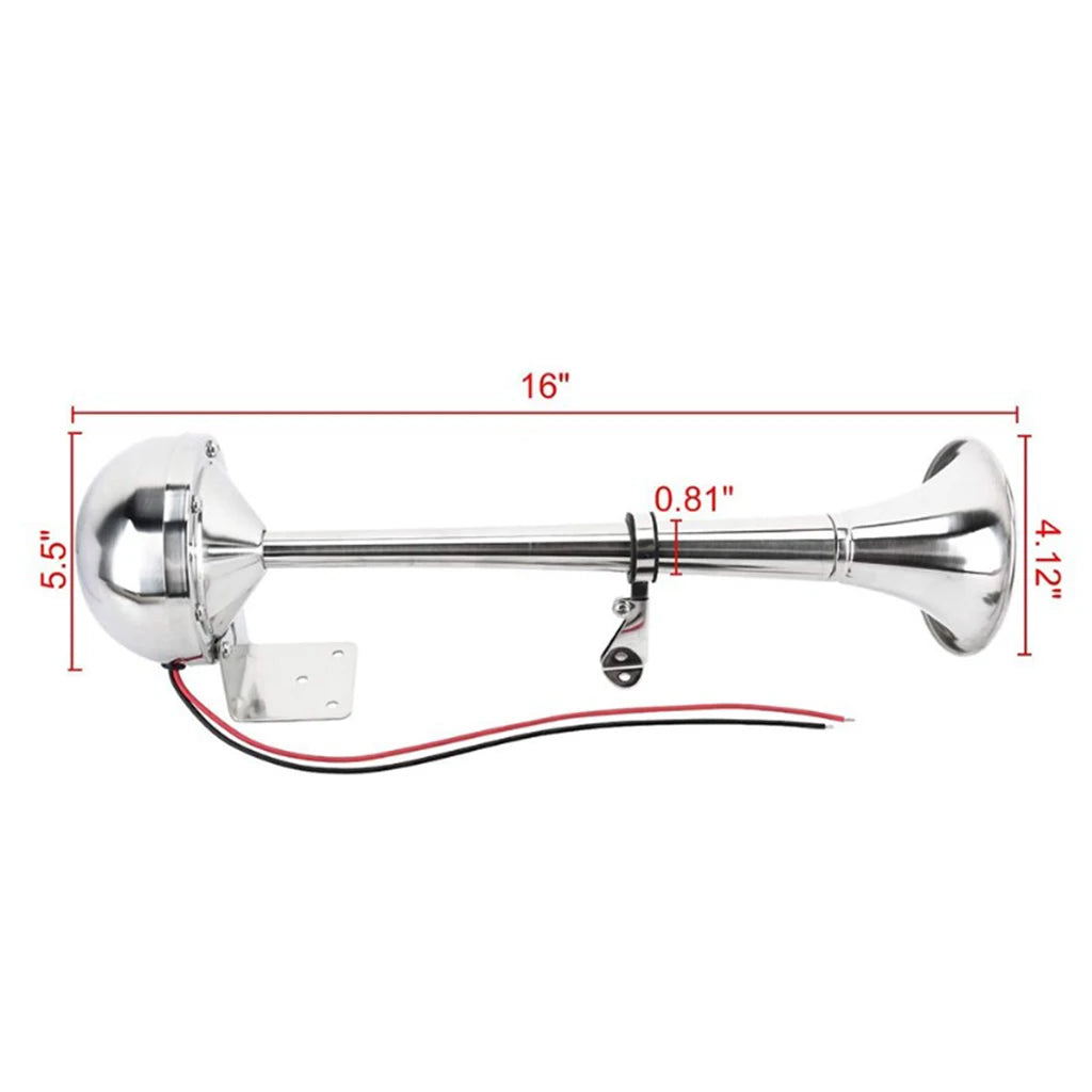 Metal Single Trumpet Electric Air Horn 12V 125DB Compact Loud Sound Kit for Car Truck Boat Train - Automotive LED Light