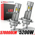 5200W H7 LED Headlights Canbus 5700000LM 3 Sided CSP Cores 1:1 Mini Diodes Universal H7 Up