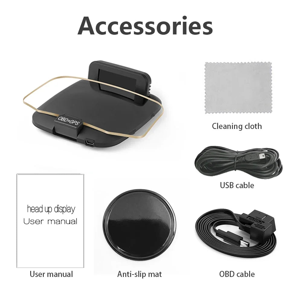 AD C1 HUD Head Up Display Car Navigation Projection Speedometer Overspeed Alarm Multiple Interfa - Automotive LED Light