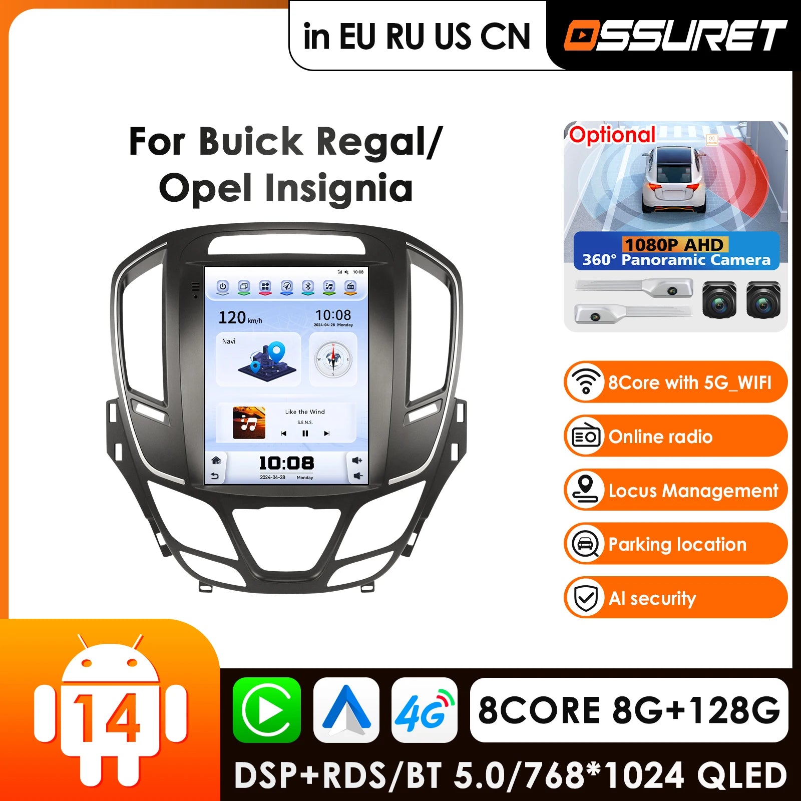 9.7" Car Radio GPS for Opel Insignia Buick Regal 2014-2018 Android 14 Carplay 2 Din Multimedia Player Stereo - 2K Screen
