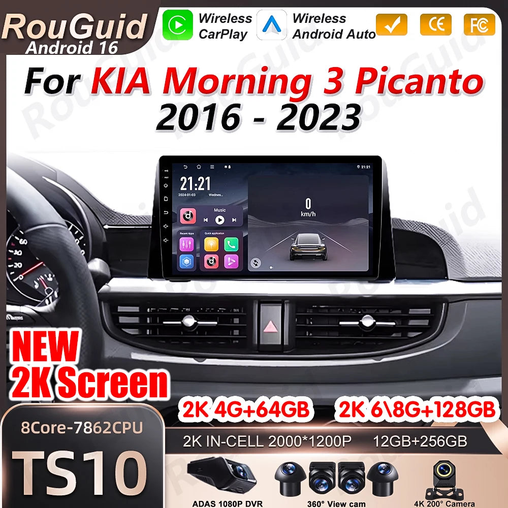 Android 16 Auto Carplay For KIA Morning 3 Picanto 2016 2017 2018 2019 2020 - 2023 Car Radi | AUTOKITSHOP