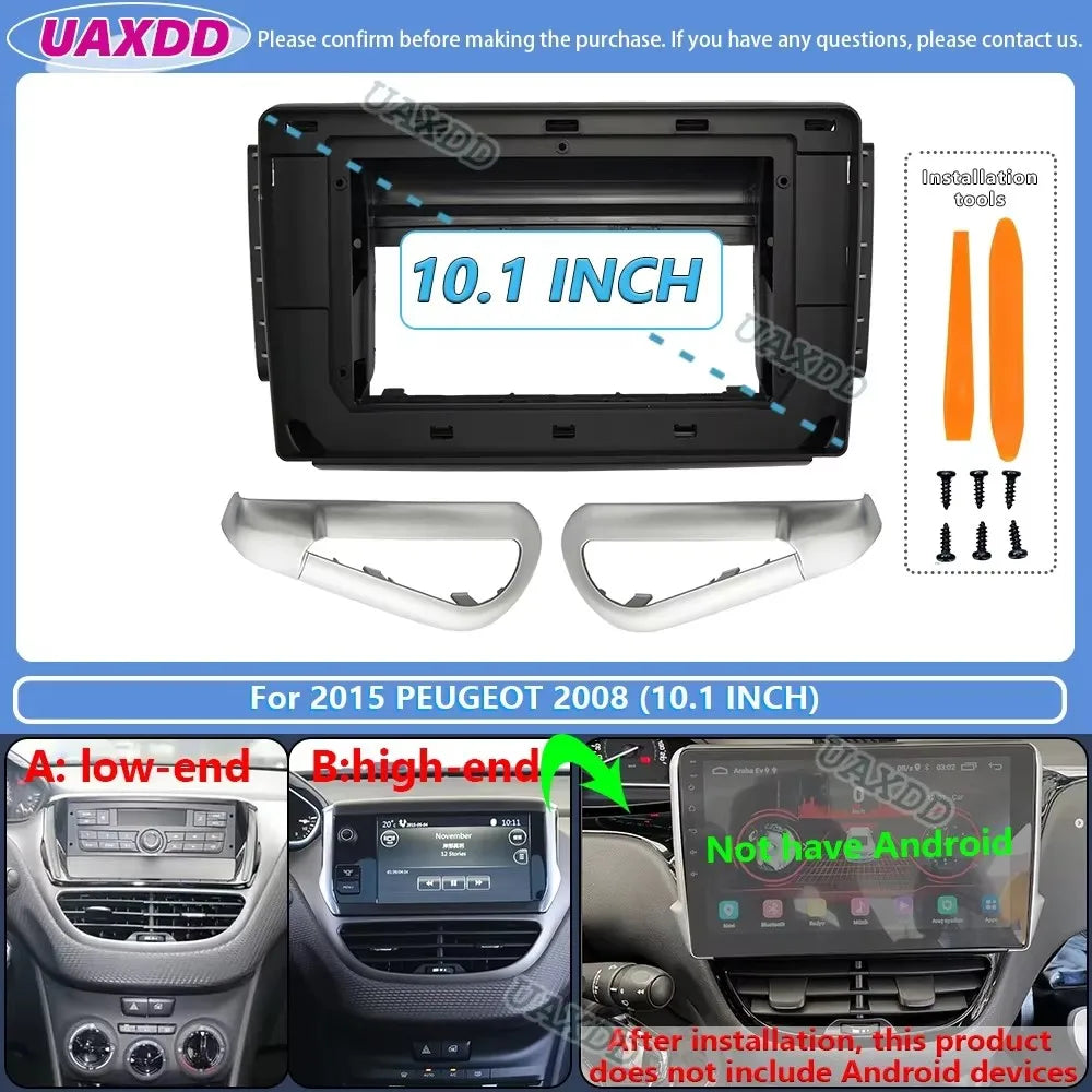 For 2015-2020 PEUGEOT 2008 9 10.1INCH 2 Din Car stereo Android frame panel fascia cable vi