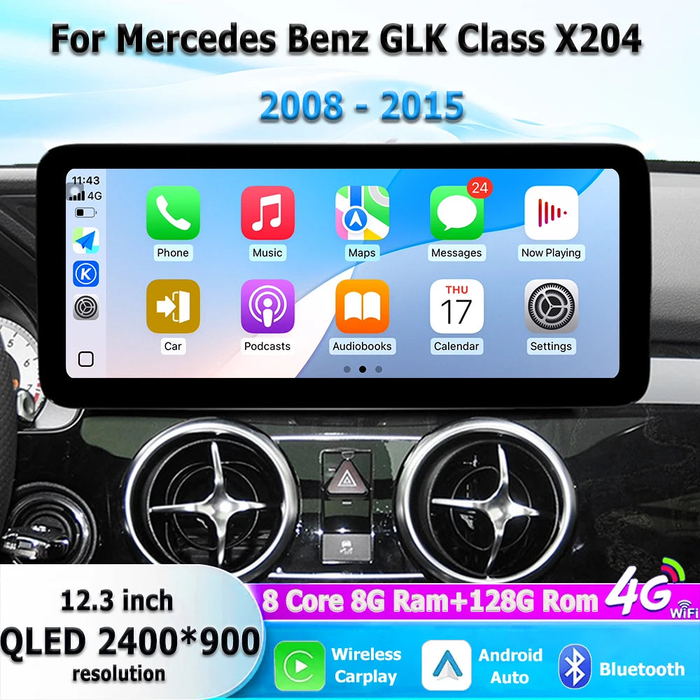 For Mercedes Benz GLK Class X204 2008-2015 Android 16 Auto Carplay Car Multimedia Player G