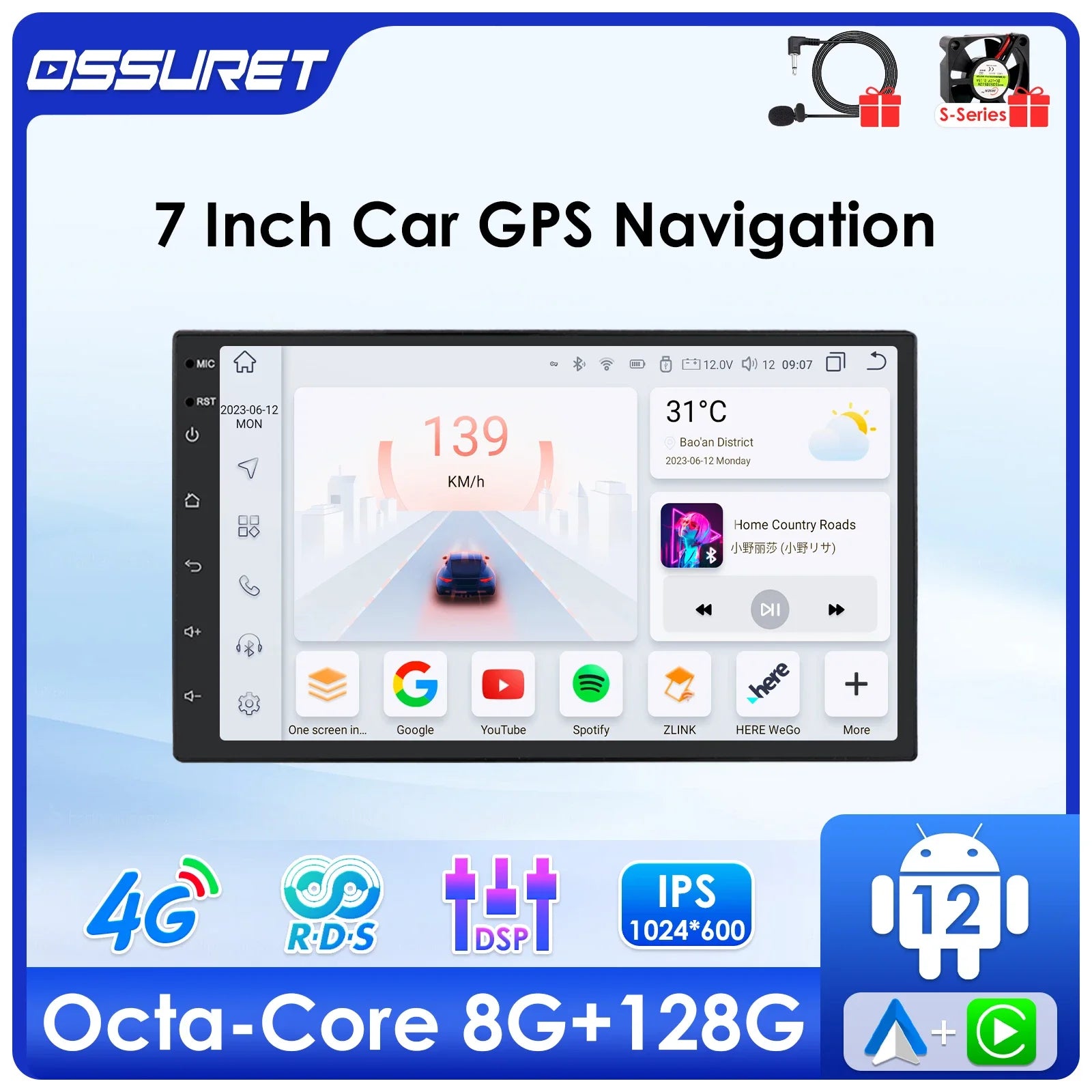 7"Univesal Car radio Head Unit 2din Android 12 Auto Car radio GPS navigation Stereo Audio