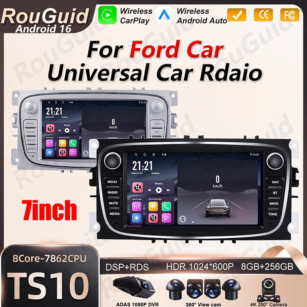 Android 16 Auto Car Radio For Ford Focus MK2 S-Max Mondeo Galaxy C-Max Kuga Wireless Carpl | AUTOKITSHOP