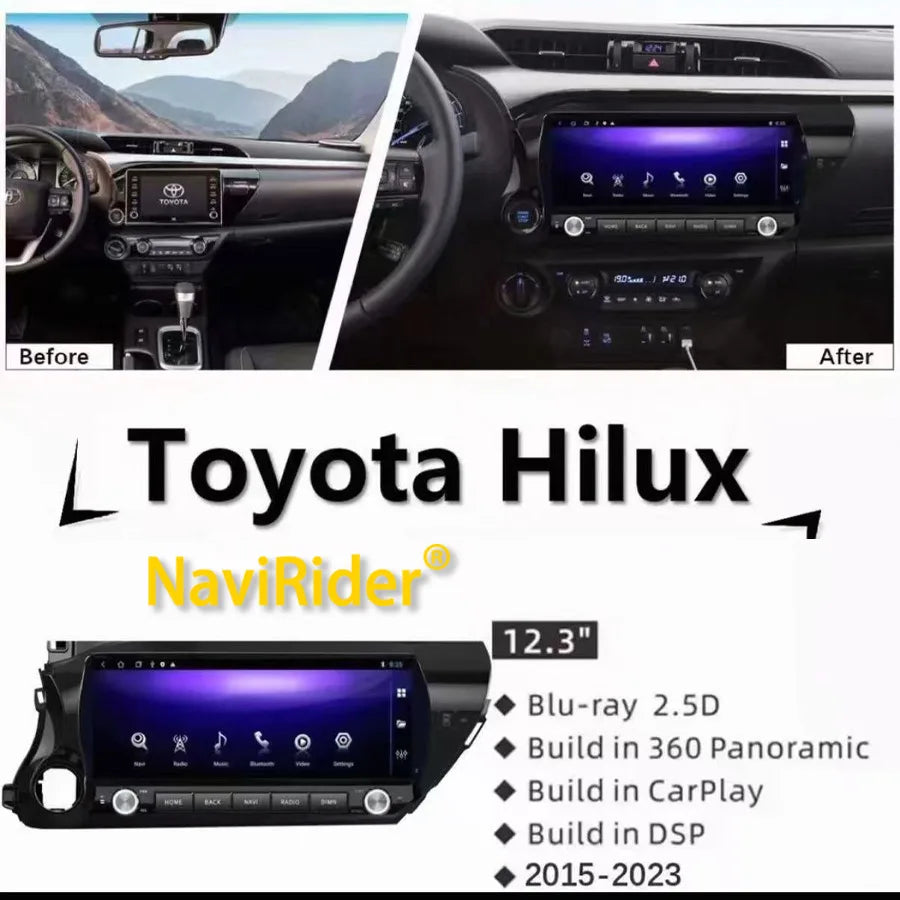 12.3inch For Toyota Hilux 2015 -2023 2024 Android Qled Screen Car Multimedia Auto Video Pl | AUTOKITSHOP