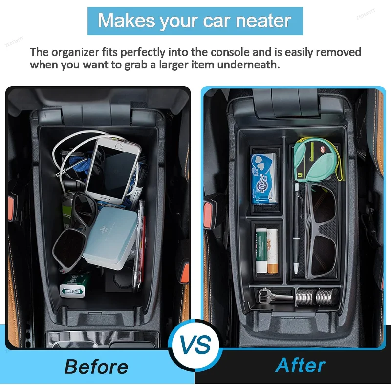 For Ford Focus Bronco Multi-Function Layered Center Console Armrest Storage Organizer Case Car I - Automotive LED Light