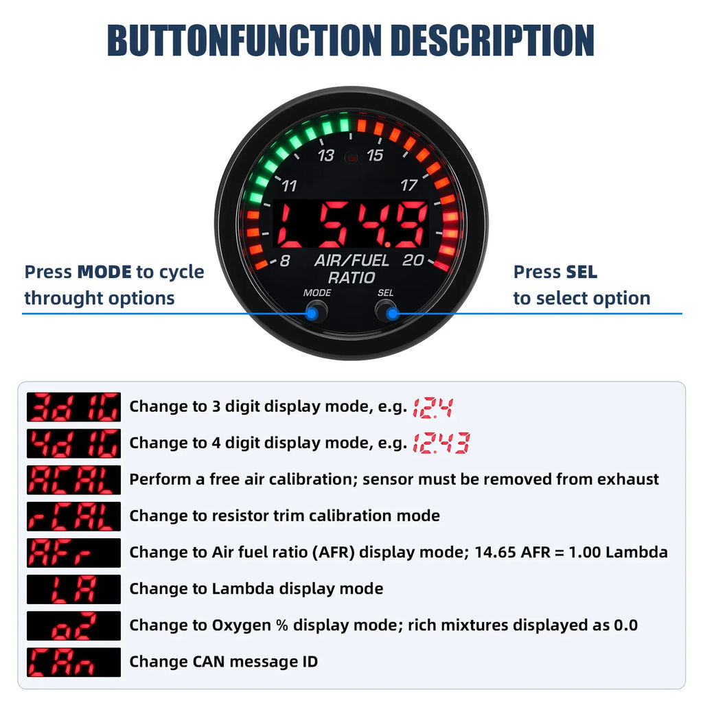 For 30-0300 X-Series AFR Wideband LSU 4.9 Lambda Meter Oxygen Sensor Controller Gauge Car 02 Air - Automotive LED Light
