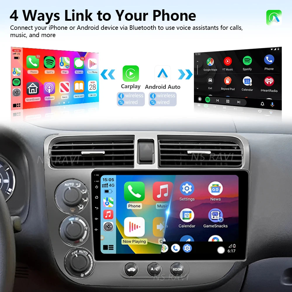 Plug and Play Android 16 Carplay Auto Car Radio Multimedia Player For Honda Civic 7 2000 -