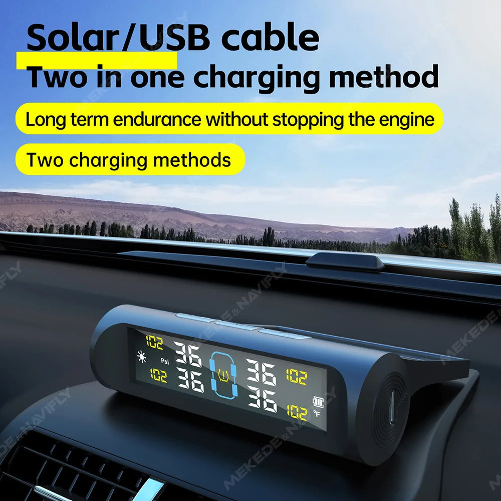 Solar Power USB Charge TPMS Car Tire Pressure Alarm Monitor System Auto Security Alarm Sys | AUTOKITSHOP