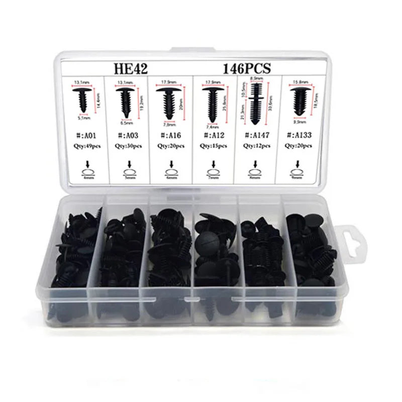 146Pcs/set Universal Trunk Boxed Buckle Auto Rivets Plastic Car Clamps Molding Fasteners C