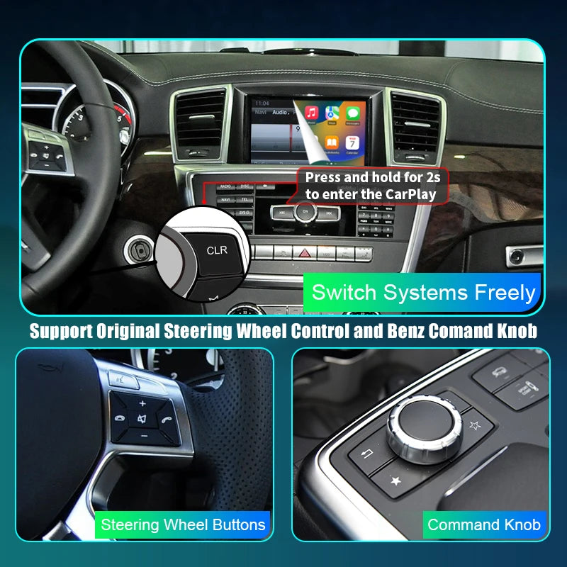 Wireless CarPlay for Mercedes Benz ML GL W166 X166 NTG4.5/4,7 2012-2015, with Android Auto