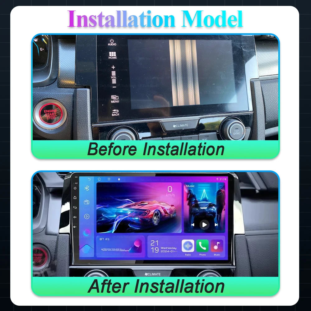 Android 16 For Honda Civic 10 Fc Fk 2015-2020 Carplay Auto Car Radio Multimedia Player Aud | AUTOKITSHOP