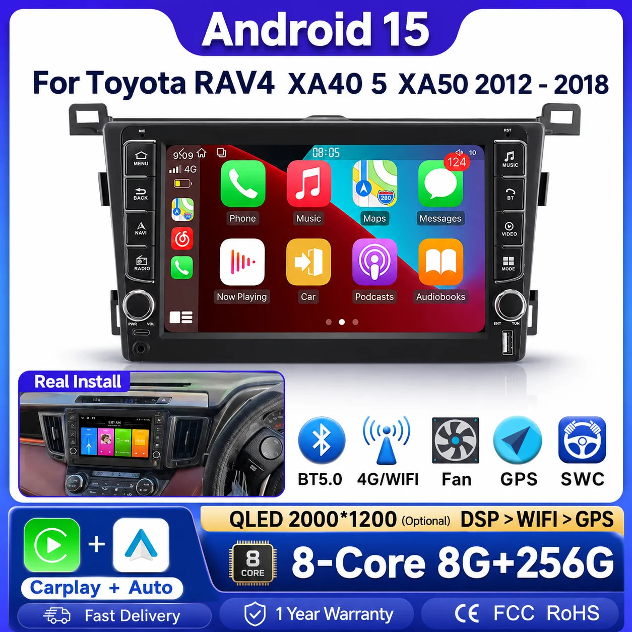 Android 15 For Toyota RAV4 XA40 5 XA50 2012 - 2018 8+256G Car Radio Multimedia Player GPS  | AUTOKITSHOP