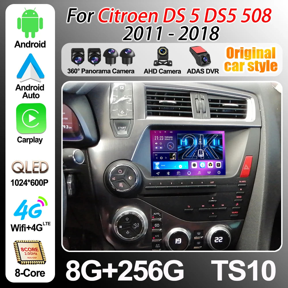 Carplay Android 16 For Peugeot 508 508sw & For Citroen Ds 5 Ds5 508 Video Car Radio No 2di | AUTOKITSHOP