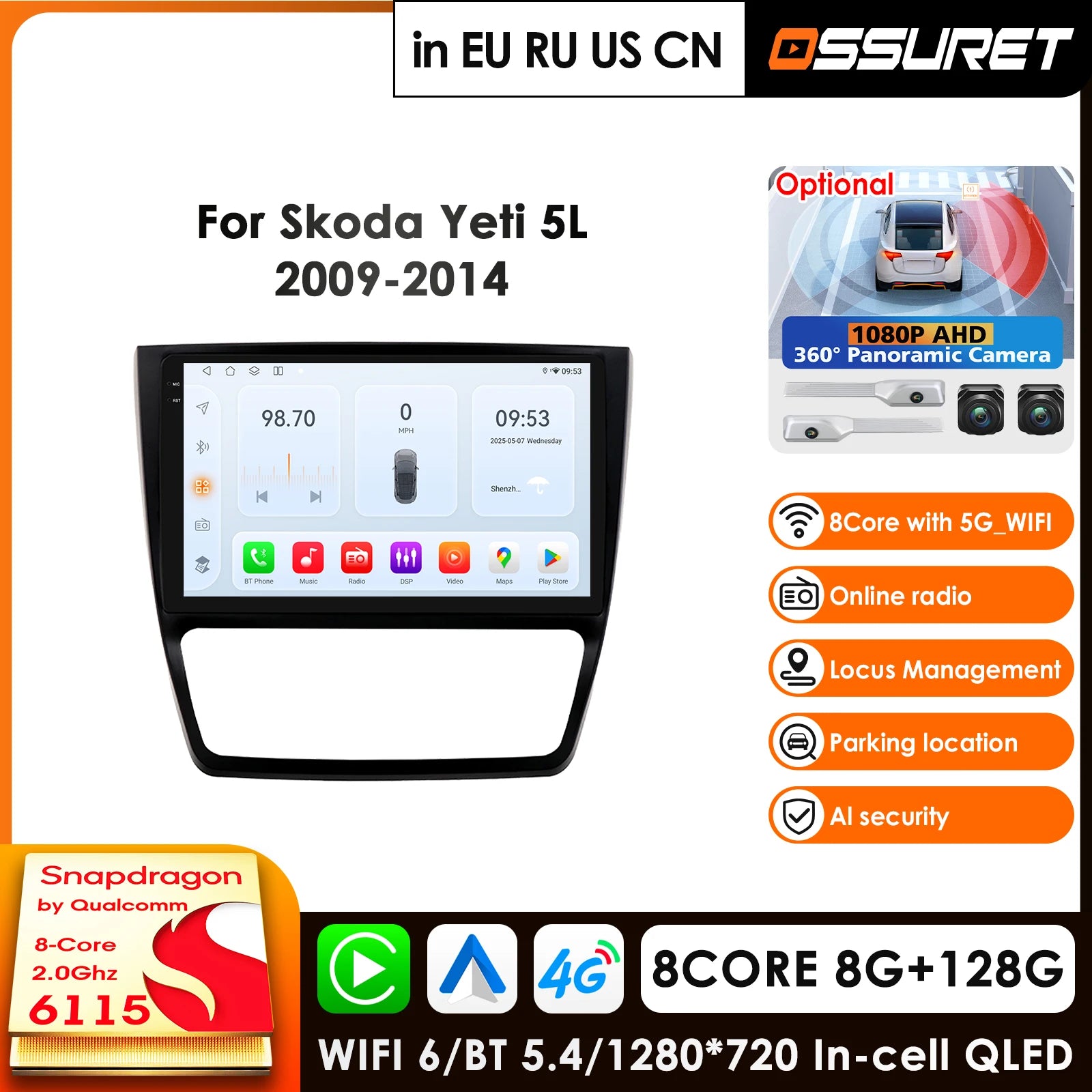9" 2din Android 14 4G DSP CarPlay Car Radio GPS Navigation for Skoda Yeti 5L 2009-2014 - Intelligent System Multimidia