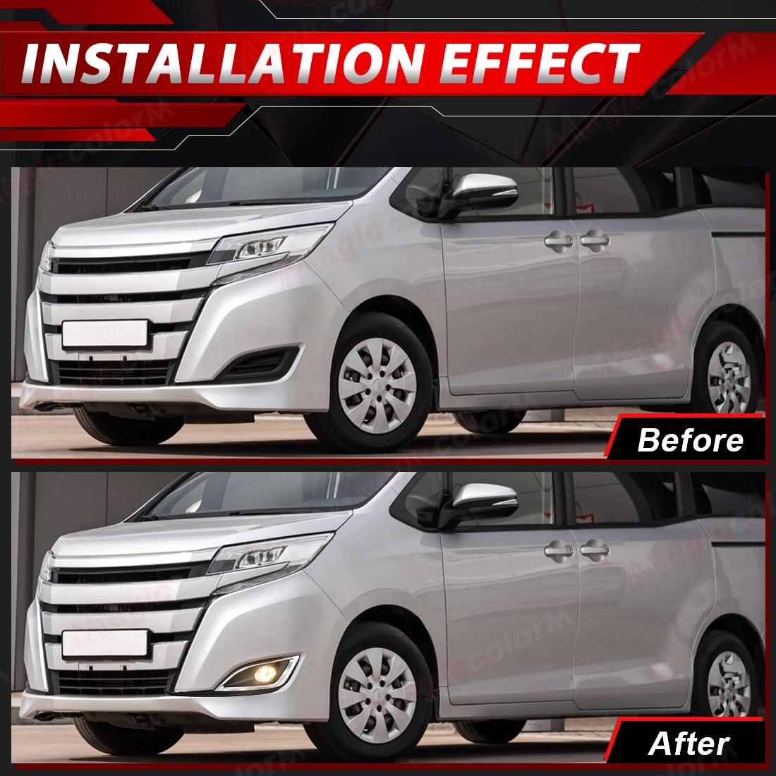 Car Fog Lamps For Toyota Noah 2018 2019 2020 2021 Front Bumper Halogen LED Daylights DRL D | AUTOKITSHOP