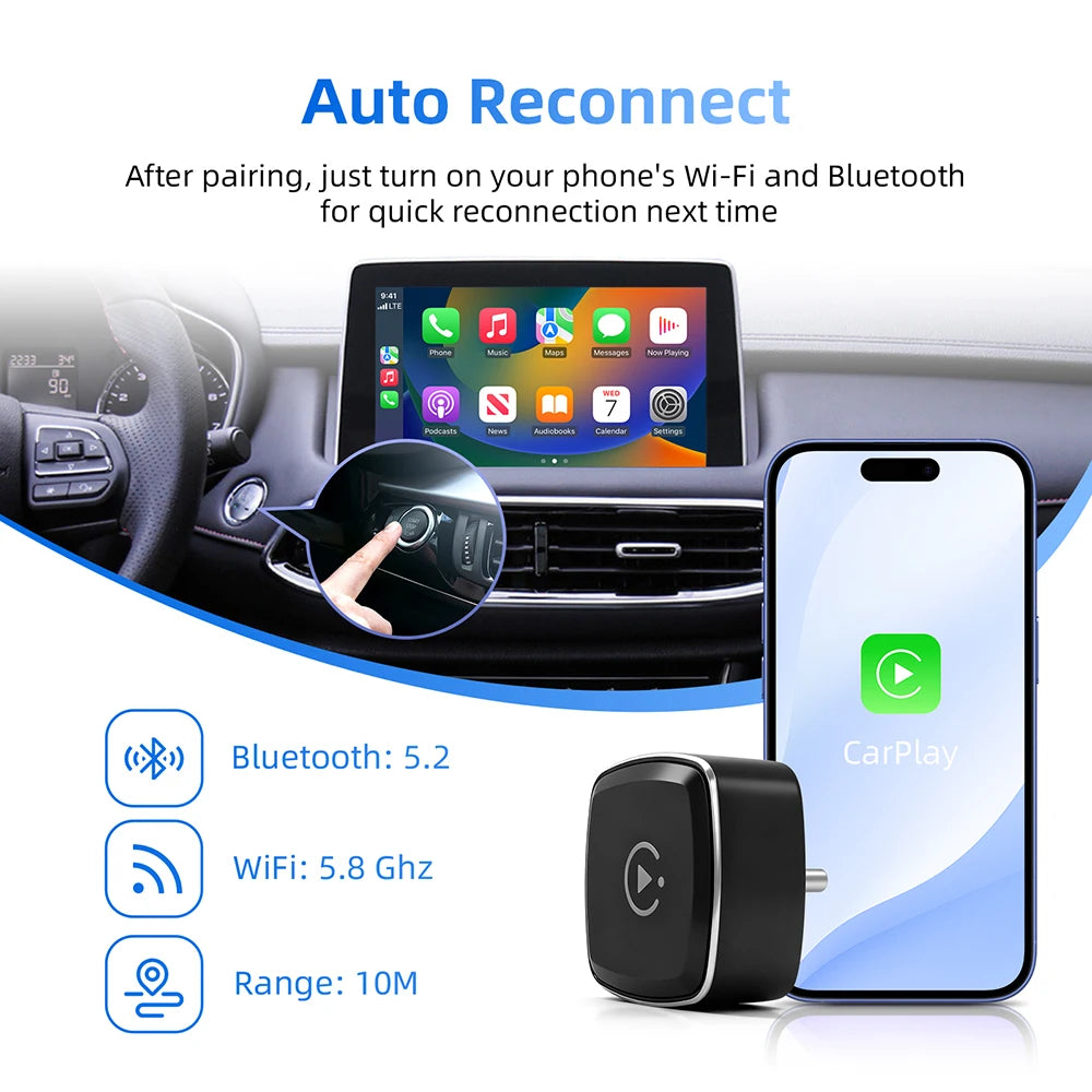 2 in1 Wired to Wireless CarPlay Adapter Plug & Plug Auto Connect Converts for Wired Cars C | AUTOKITSHOP