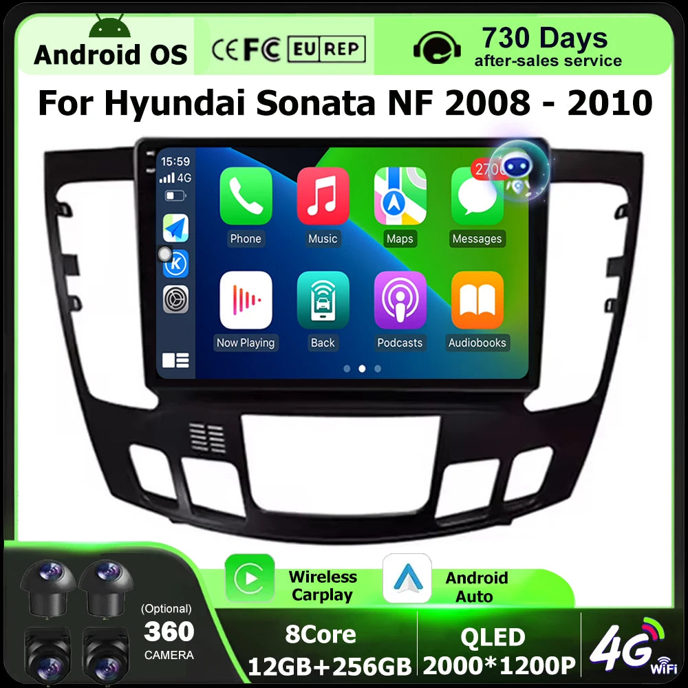 Car Radio Multimedia Video Player GPS Navigation QLED Touch Screen For Hyundai Sonata NF 2