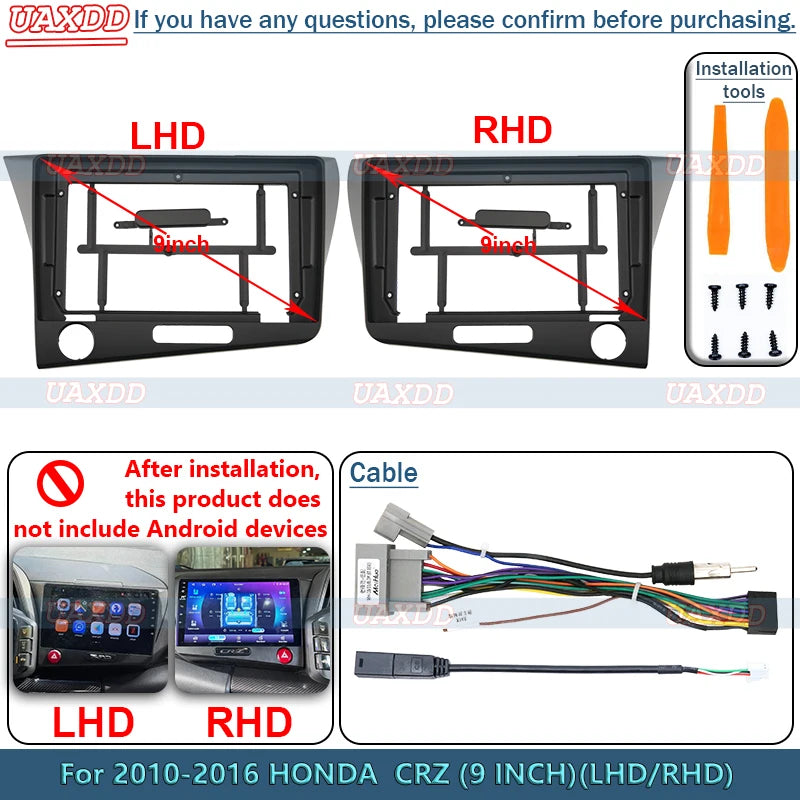 For Honda 2006-2013 CRZ 9 Inch DVD Radio Android Stereo Frame Panel Fascia Dashboard Multi