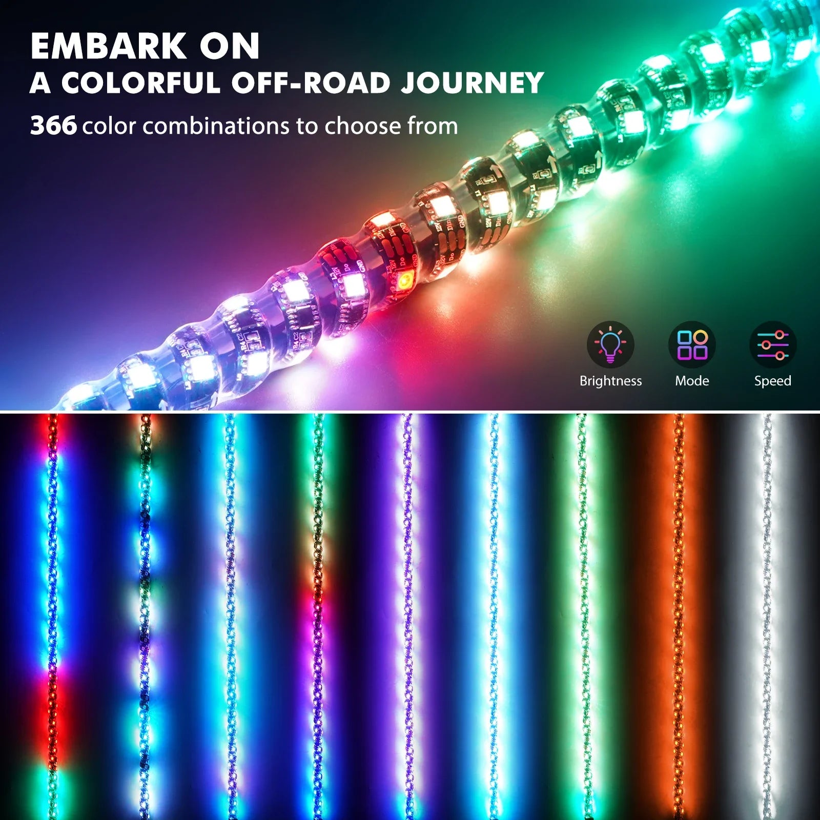 BEVINSEE 3FT LED Spiral Whip Light APP&Remote Control RGB Whip Lights for Polaris RZR Can-