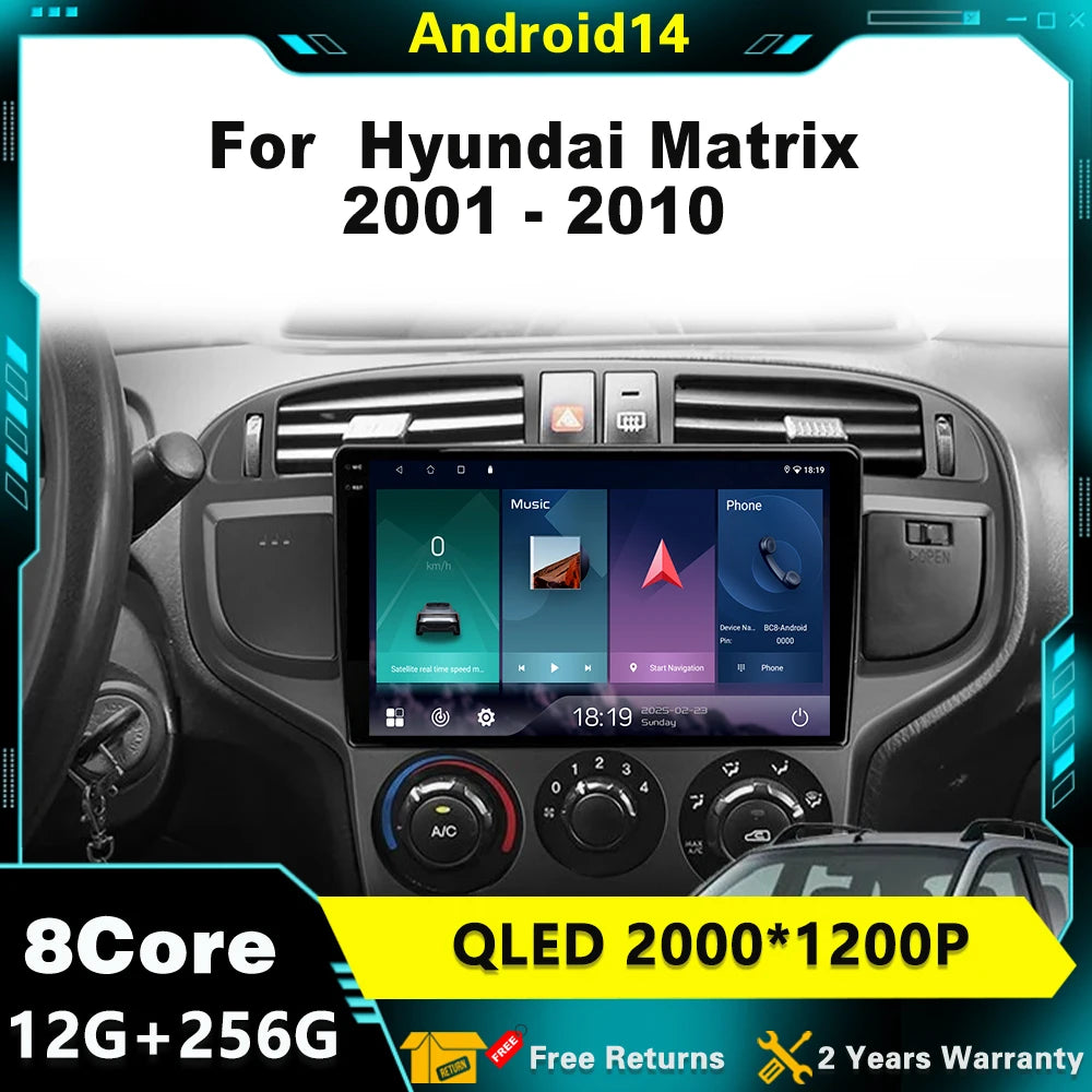 Android 14 Multimedia Video Player Car Radio Navigation GPS For Hyundai Matrix 2001 - 2010