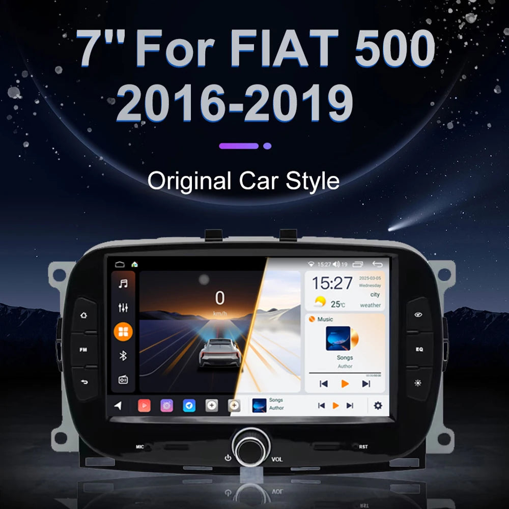 7" Android Screen For Fiat 500 2016 2017 2018 2019 CarPlay AA Car Radio Multimidia Player