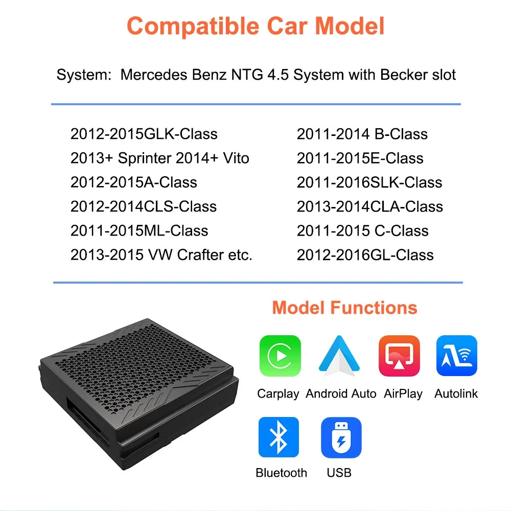 AUTOABC Wireless CarPlay Android Auto for Mercedes Benz A B C E Class GLA CLA GLK W204 W17