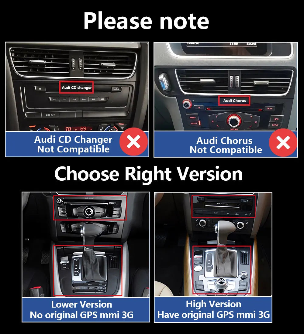 Android 16 Auto 12.3inch Wireless CarPlay For Audi Q5 2009 -2017 Car Video Player Multimed