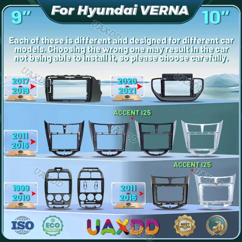 For 1999-2021 Hyundai VERNA ACCENT I25 9INCH 10.1INCH DVD Stereo MP5 Radio Android Frame V