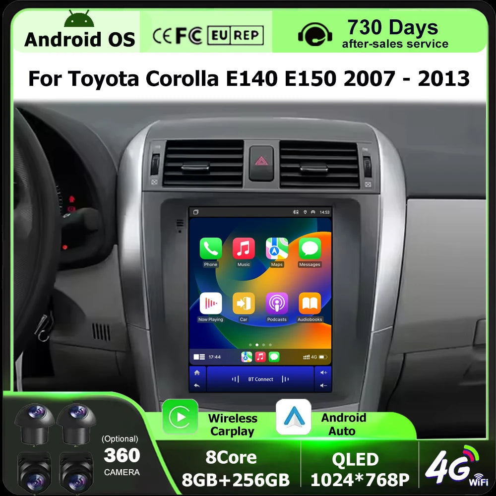 Android 16 Auto For Toyota Corolla E140 E150 2007 2008 2009 2010 - 2013 Car Radio Multimed