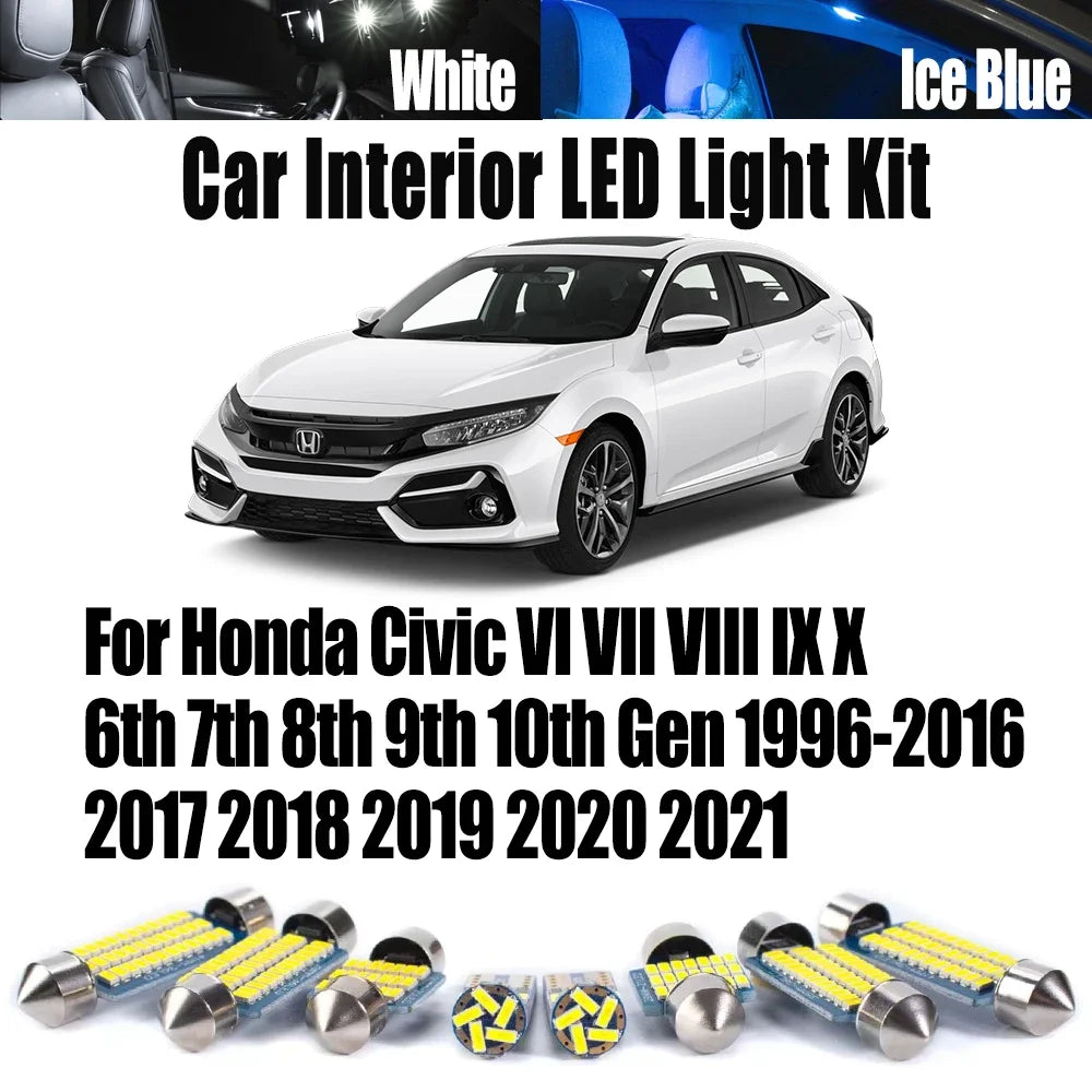 LED Interior Light Kit for Honda Civic VI VII VIII IX X 6th 7th 8th 9th 10th Gen 1996- 2019 - Canbus Dome Map Door Tr...