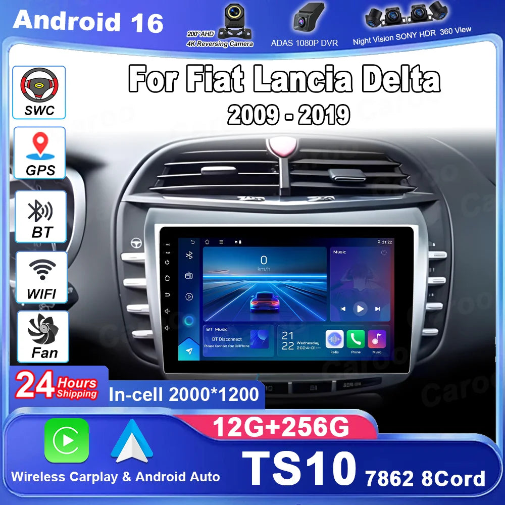 Android 16 Carplay For Fiat Lancia Delta 2009 - 2019 GPS Navigation Video Car Radio GPS Au