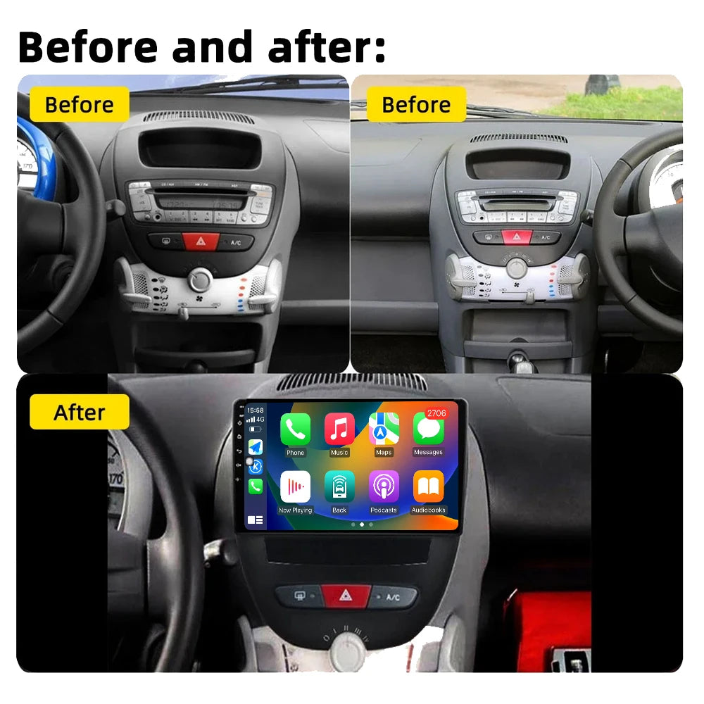 For Peugeot 107 Toyota Aygo Citroen C1 2005-2014 Car Multimedia Player Carplay QLED Screen