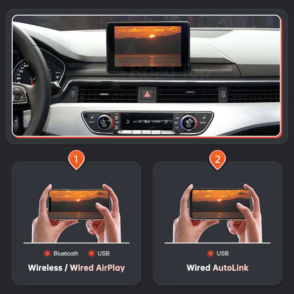 Road Top Wireless CarPlay For Audi A3 A4 A5 Q2 Q7 Q5 2016-2020 with Android Auto Mirror Li | AUTOKITSHOP
