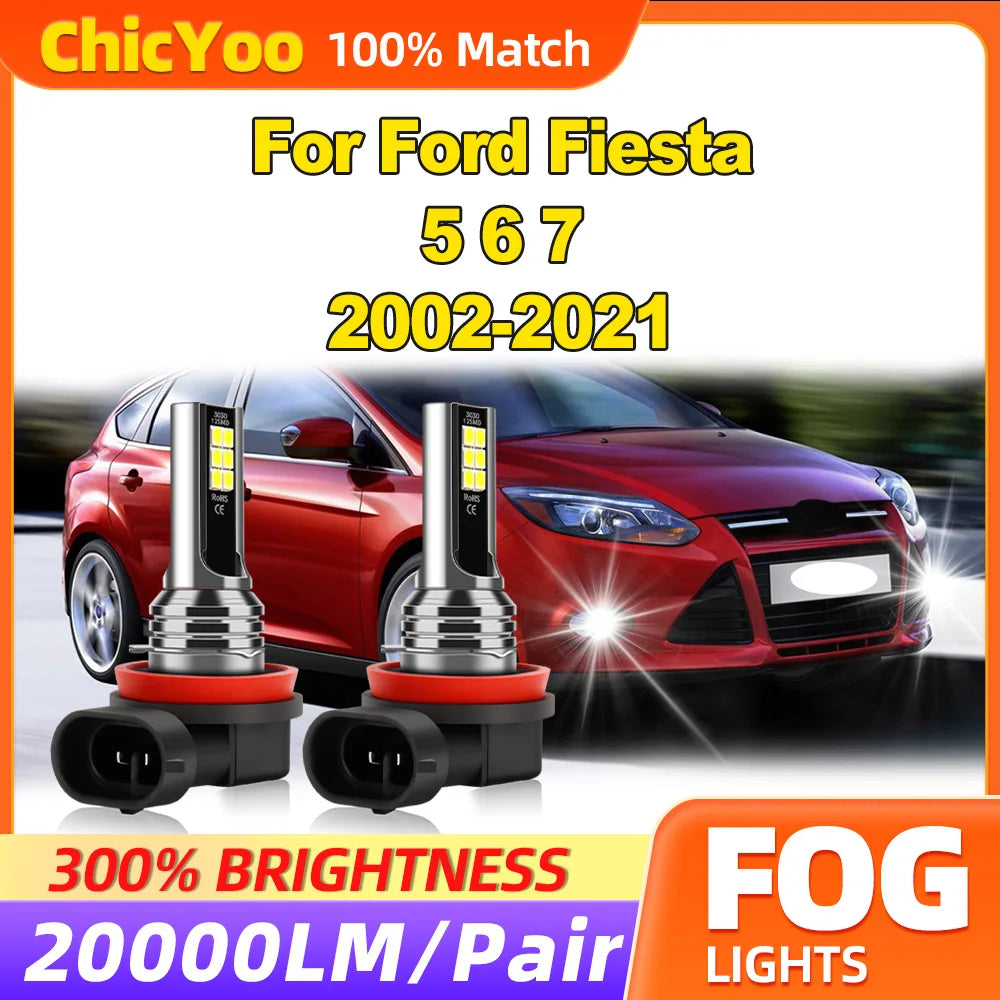 60W Fog Lights 6000K White 12V Fog Lamps 20000LM For Ford Fiesta 5 6 7 2002-2012 2013 2014